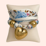 Heart and Dual Beads Pendant Scarf Gold Necklace