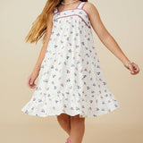 Girls Contrast Piped Ditsy Floral Tank Dress | Off White