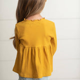 Kids Mustard Long Sleeve Lettuce Trim Ribbed Fall Shirt