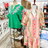 Floral Scallop Puff Sleeve Dress