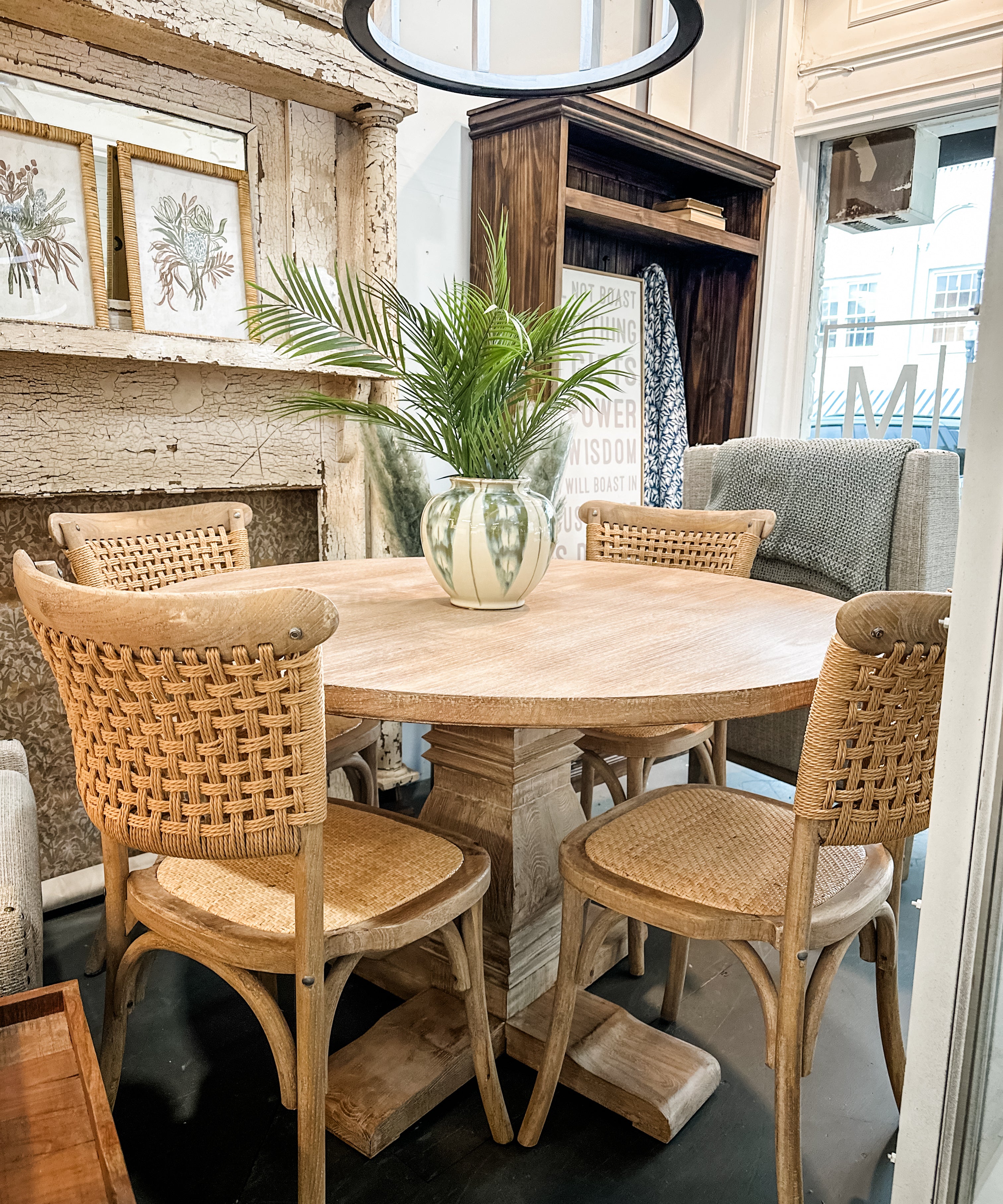 Round Dining Room Wood Table With Wicker Chairs Olivia Round