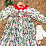 Girls Smocked Red Nutcracker Scalloped Collar Dress