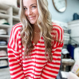 Slouchy Color Block V-Neck Striped Knit Cardigan