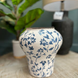 Blue Floral Wide Ceramic Vase