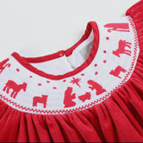 Red Velvet Christmas Nativity Smocked Dress