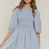 Blue Quarter Sleeve Mini Dress