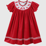Red Velvet Christmas Nativity Smocked Dress