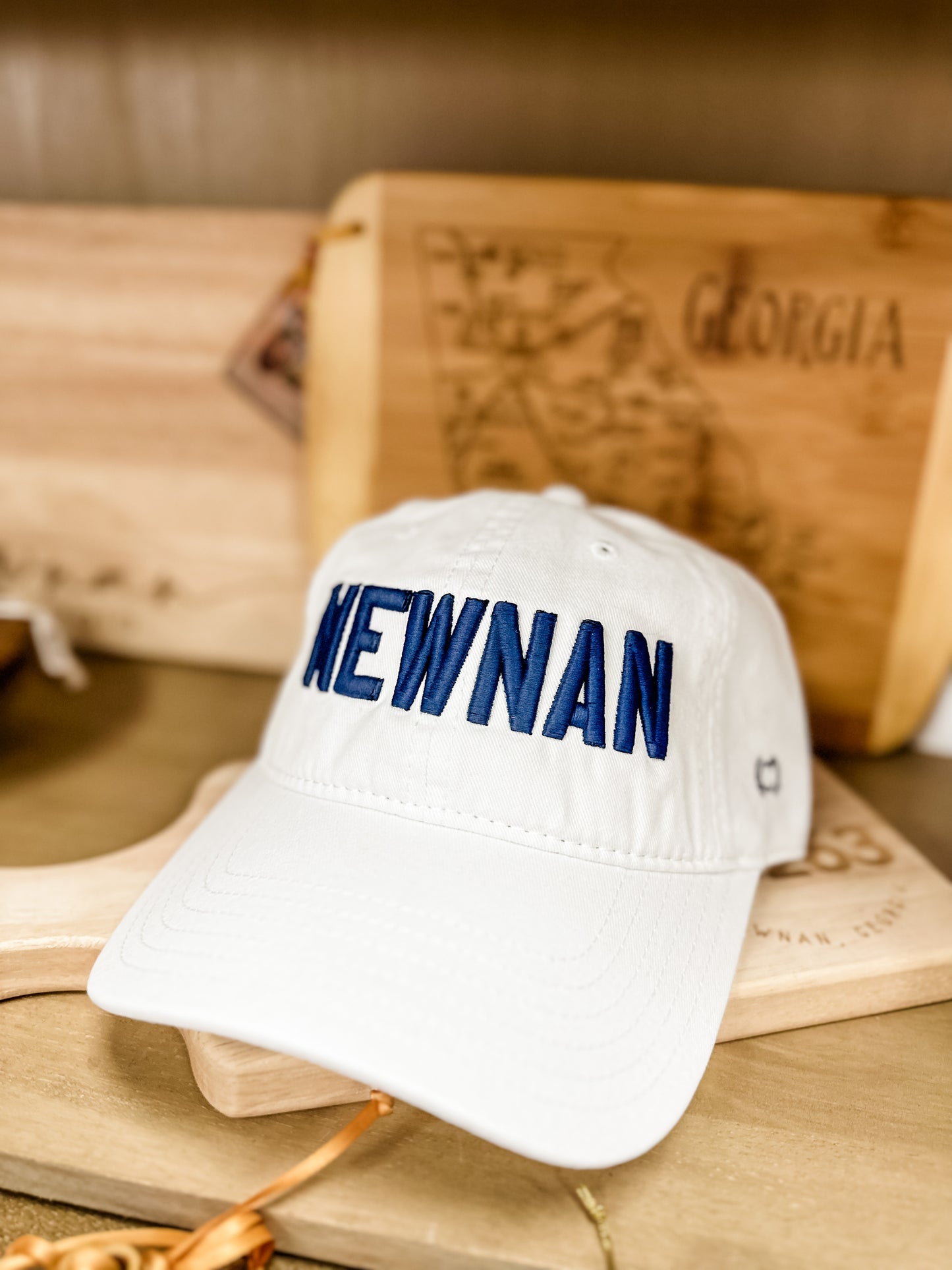 Newnan White Hat with Navy Embroidery