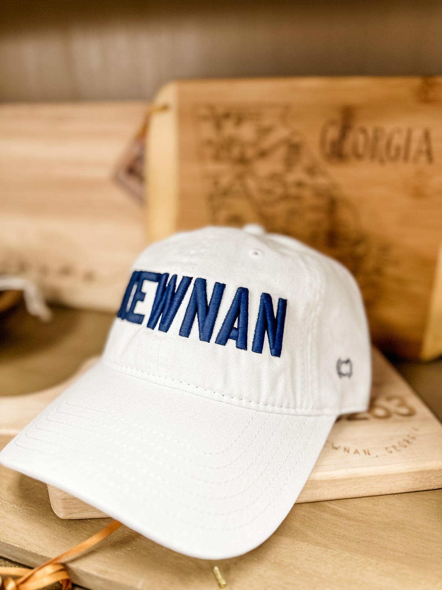Newnan White Hat with Navy Embroidery