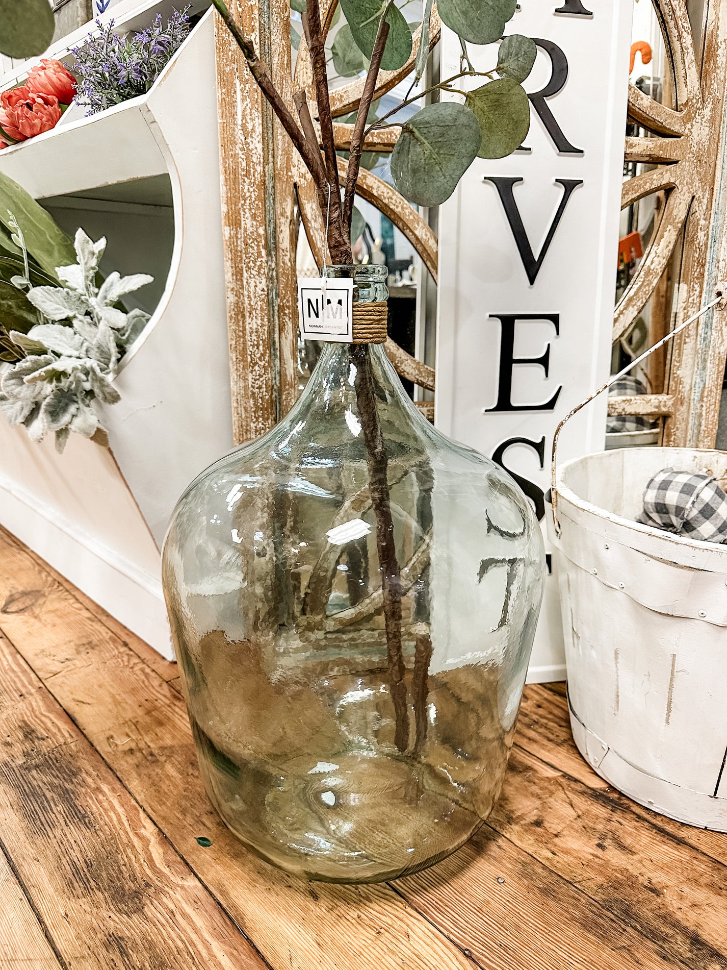 Large Vintage Recycled Glass Bottle Blue Green Glass Newnan Mercantile