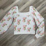 Square Neck Pink Flower Sweater