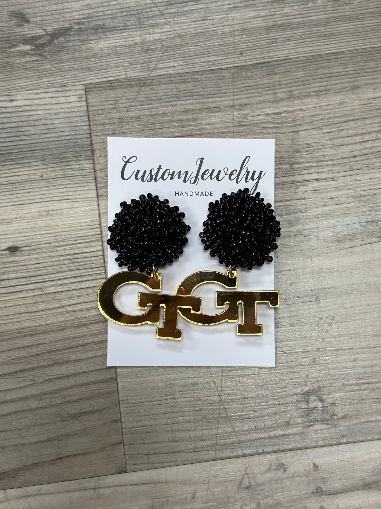 GT Gold Mirror w/ black beads Earrings