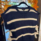 Stripe Side Tie Short Sleeve Knit Sweater