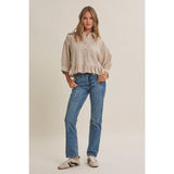 Emily Ruffle Hem Button Down Shirt