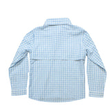 Flagler Fishing Shirt: White Blue Plaid