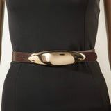 Vegan Leather Oval Long Plate Buckle Belt