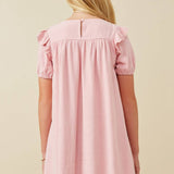 Girls Patch Pocket Square Neck Ruffled Dress