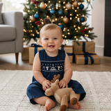 Blue Nativity Smocked Overalls
