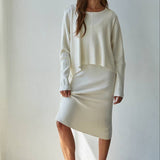 Knit Sweater Ribbed Round Neck Long Sleeve Top