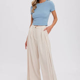 Pintuck Wide Leg Pants | Beige
