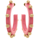 Kelley Studded Metal and Resin Hoop Earrings: Fuchsia