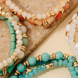 Cross Charm Wood Stone And Glass Beaded Bracelet Set: White