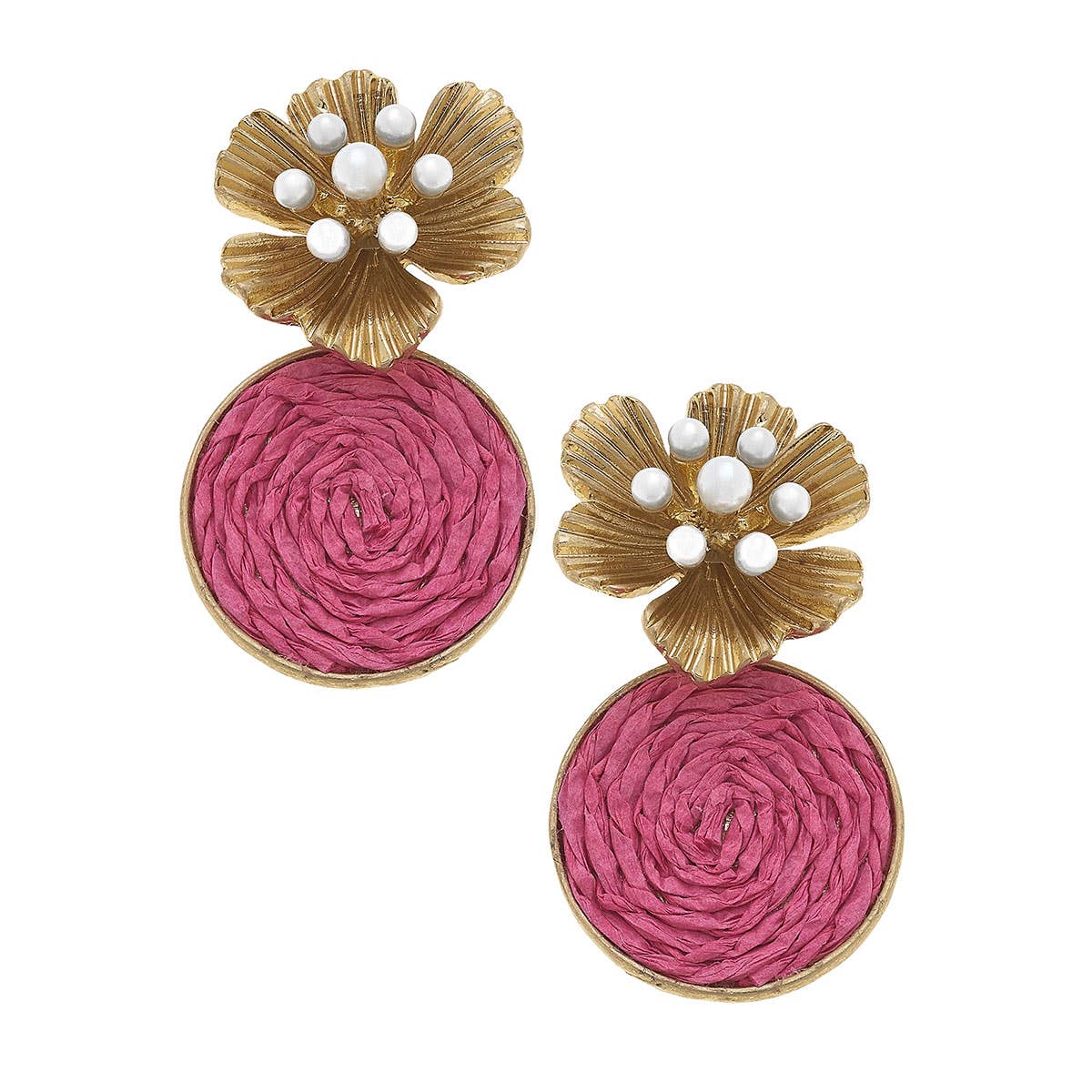 Palm Beach Pearl & Raffia Earrings: Pink