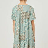 Girls Floral Patchwork Print Flutter Sleeve Dress | Sage
