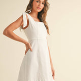 Stretch Cotton Tie On Sleeve Dress