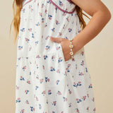 Girls Contrast Piped Ditsy Floral Tank Dress | Off White