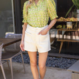 Lena Contrast Colored Raw Laser Cut Blouse