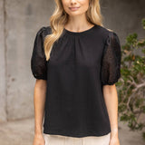 Penelope Floral Organza Puff Sleeve Waffle Knit Blouse
