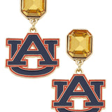 Auburn Tigers Rhinestone Enamel Logo Earrings in Shiny Gold