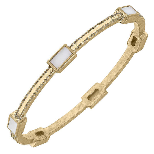 Halston Mother of Pearl Bangle in Worn Gold
