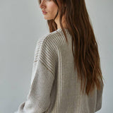 Knit Sweater Acrylic Ribbed Crew Neck Pullover