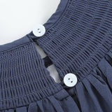 Navy Blue Nativity Long Sleeve Smocked Bishop Dress