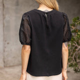 Penelope Floral Organza Puff Sleeve Waffle Knit Blouse