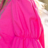 Ruffle Detailed V Neck Floral Embroidered Solid Top