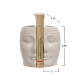 Sculpted Stoneware Face Vases/Bookends | Reactive Glaze | Set of 2
