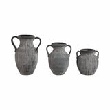 Black Ceramic Ribbed Weathered Handle Vase