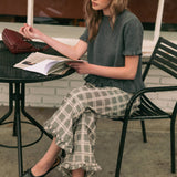 Ruffle Detail with Plaid Fabric Pants