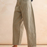 Mini Checkered Pattern Barrel Pants