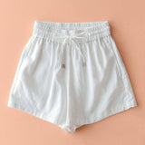 Linen Blend Elastic Waist Drawstring Shorts