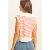 Striped Knit Collared Sleeveless Top | Cream & Black