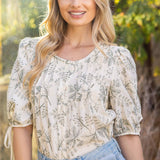 Luann Floral Embroidery Pintuck Detail Top