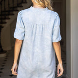 Floral Embroidery Detailed Textured Shift Dress | Slate Blue