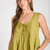 Lace Trim Front Tie Button Down Sleeveless Top