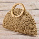 Straw Woven Half Moon Round Top Handle Bag