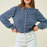 Striped Knit Button Front Blouse