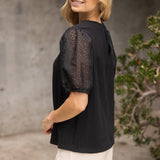 Penelope Floral Organza Puff Sleeve Waffle Knit Blouse